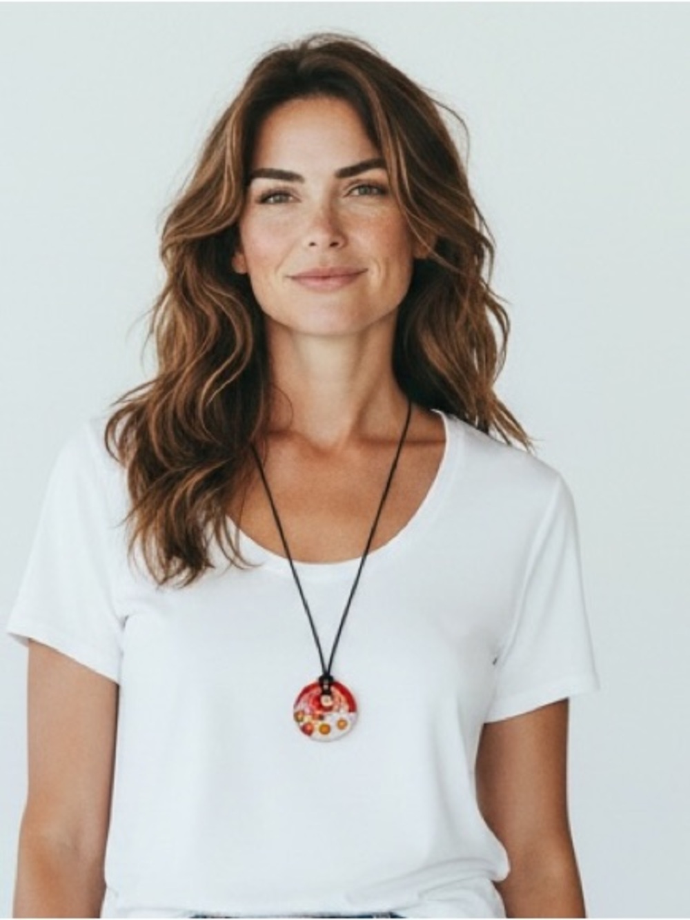 Red and Orange Glass Disc Pendant Necklace on Black Cord